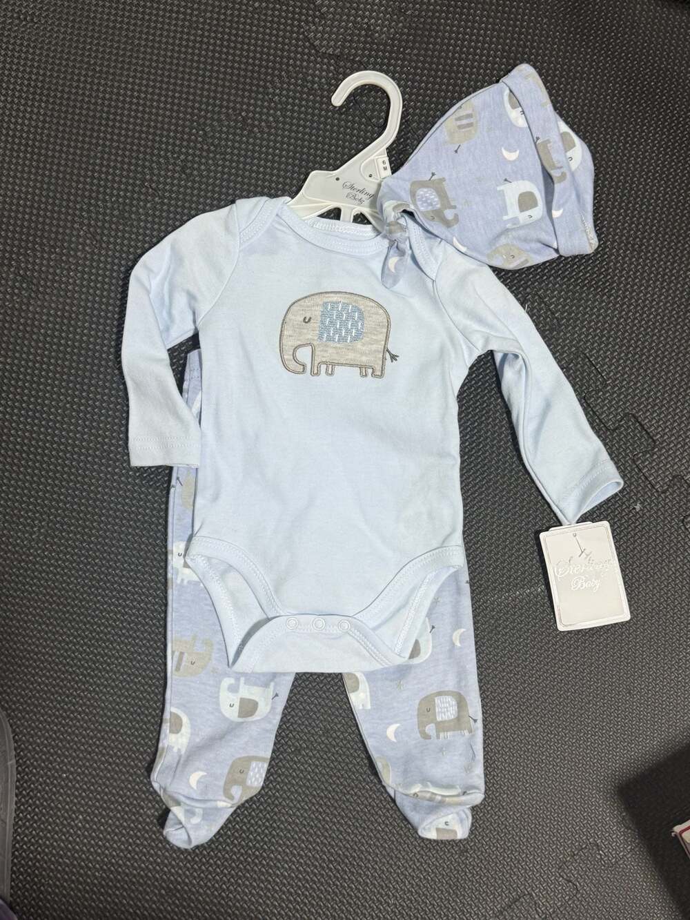 Sterling Baby infant 9 Months Elephant Bodysuit Pant  Set with Cap